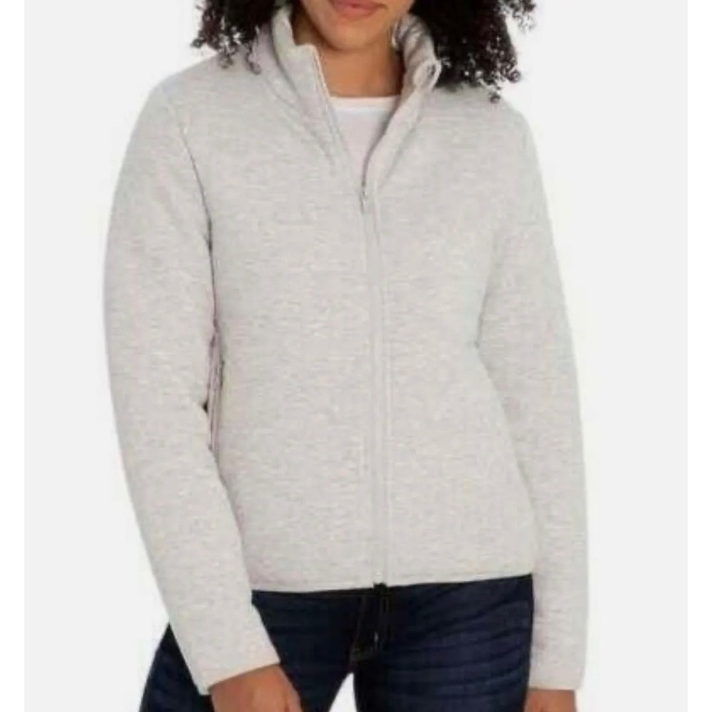 Three Dots Womens Heather Gray Quilted Full Zip Mock Neck Jacket Size S